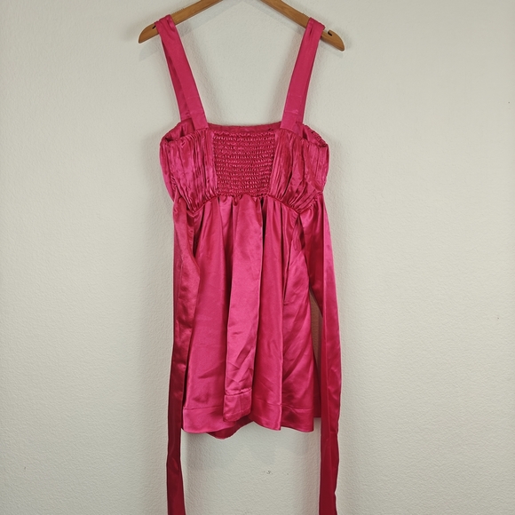 Anthropologie Maeve Nwot Pink Bow-Tie Satin Mini Dress Fairycore Whimsical Sz 4 - Picture 14 of 16